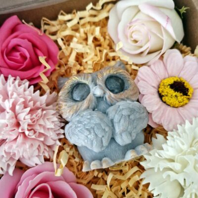 Box mydlany z sową, prezent dla wychowawcy, nauczyciela, kwiaty mydlane